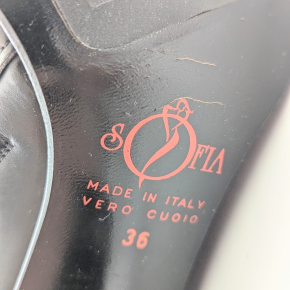 Sofia Italy Sleek Black Knee-High, Square-Toe Boots w/Silver Wrap Around 3" Heel - Picture 9 of 16